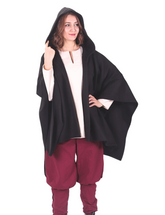 STELLA Wolle Schwarz – Mittelalterlicher Wikinger- und Alltags-Maxi-Wollponcho mit Kapuze